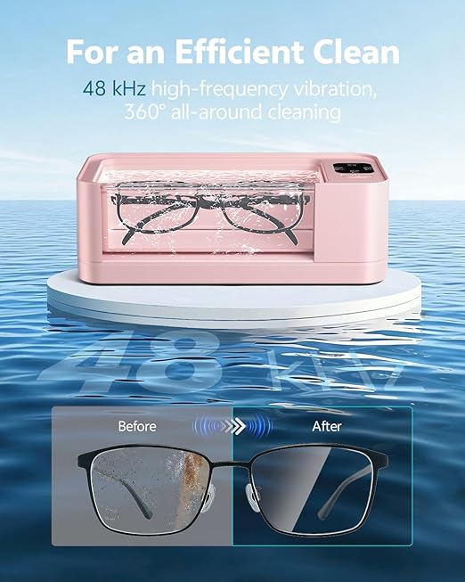 GENGROCK Ultrasonic Jewelry Cleaner Machine 48kHz Sonic Cleaner 3 Modes Deep Cleaning 360ML Food Grade Tank 45dB Quiet for Jewelry Rings Gold Silver Glasses Dentures(Pink)