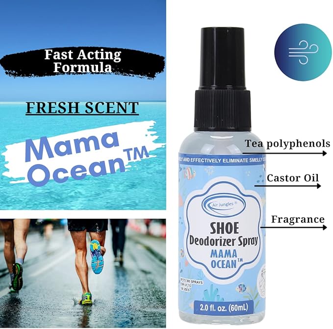Air Jungles 3-in-1 Shoe Care &amp Odor Eliminator Bundle Ocean Scent Deodorizing Balls (6 Count) Leather Cleaner Wipes (70 Count XL 8x10) and Shoe Deodorizer Spray – Freshener for Shoes Gym Ba