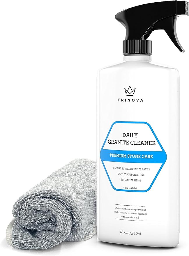 TriNova Granite Cleaner &amp Polish Gallon Refill for Daily Use - Made in USA Enhances Shine Streak-Less - for Counter-Tops Marble Stone Bathroom Tile Kitchen &amp Islands - 18 fl oz 24PK