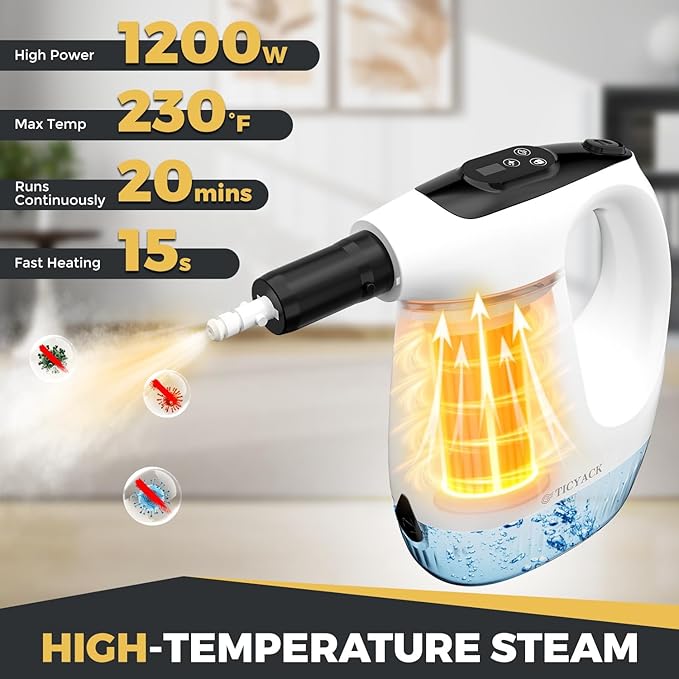 Handheld Steam Cleaner 15S Rapid Heating 3 Adjustable Modes 14 Cleaning Kits Steam Cleaner for Home Kitchen Bathroom Car(White)