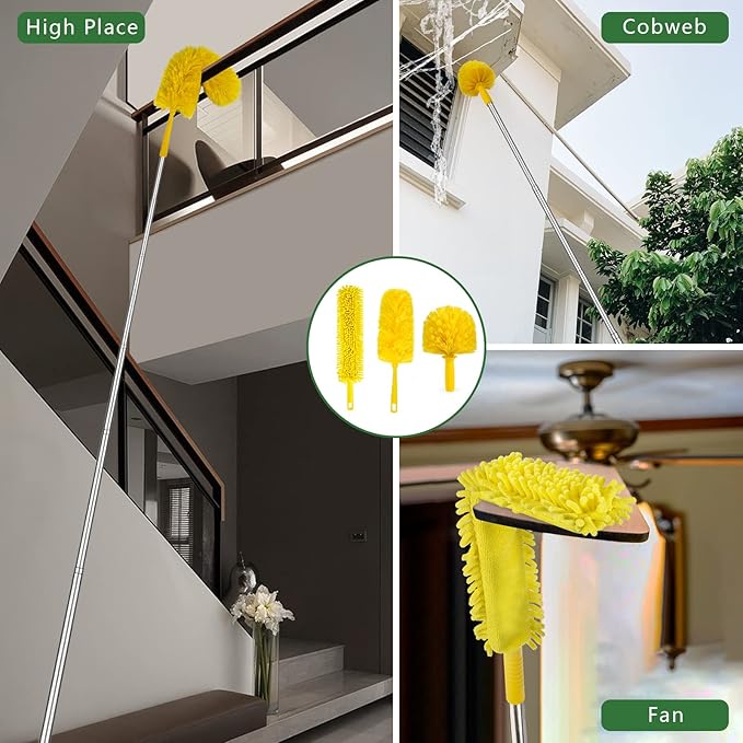 17FT Extendable Duster with 2-9 ft Extension Pole for High Ceilings Newliton Cobweb Duster for Ceiling Fans Hard-to-Reach Areas Long Handle Microfiber Dusting Tool for Home Cleaning
