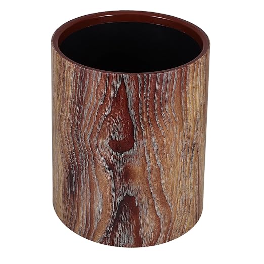 PRETYZOOM Retro Wood Grain Trash Can Lidless Round Wastebasket for Home Office Bedroom Open Top Farmhouse Style Bin for Dorm and Kitchen