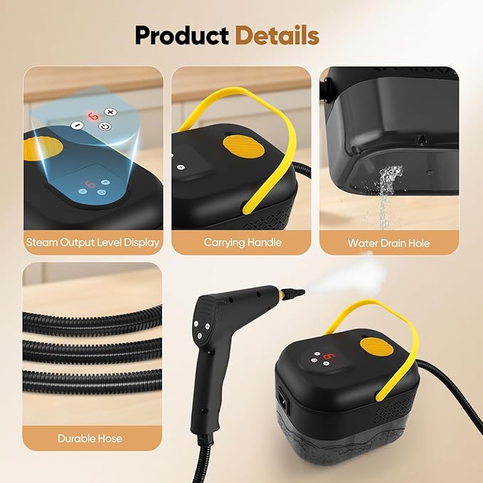 ALILYY Handheld Steam Cleaner for HomeSteamer for Cleaning47.3oz Water TankPortable Steam Cleaner with 13 Accessories for Home CleaningGreaseFloorCouchWindowCar SeatTileGroutBlack