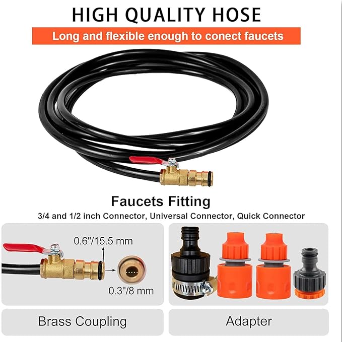 Cleaning Brush Water Fed Pole Kit - Outdoor Window Cleaner Window Cleaning Tool for Caravan Solar Panel Deck - Water Fed Brush - Water Pipe Cleaning System(Size:7.2M/24Ft)