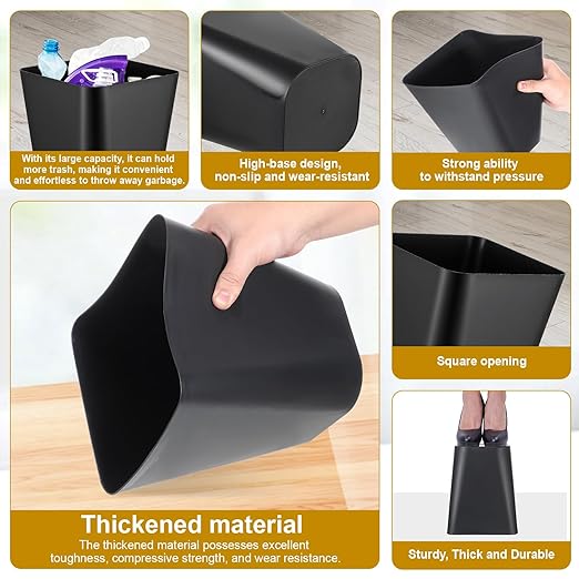 SHENLIU 9 Pack 2 Gallon Trash Can Black Small Garbage Can Bulk Bathroom Trash Bin Plastic Wastebasket Square for Bedroom Office and Kitchen Bathroom Narrow Space