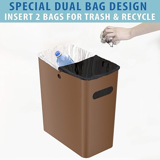 iTouchless SlimGiant 4.2 Gallon Slim Trash Can with Handles16 Liter Plastic Small Wastebasket Hanging Garbage Bin Magazine/File Folder Storage Container Home Office Bathroom Kitchen Toffee Brown