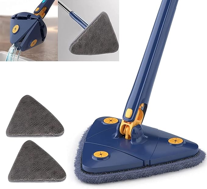 360°Rotating Adjustable Cleaning Mop Triangle Cleaning Mop with Automatic Water Squeezing Telescopic Rotating for Walls Windows (A) 1PCS 12027(P)