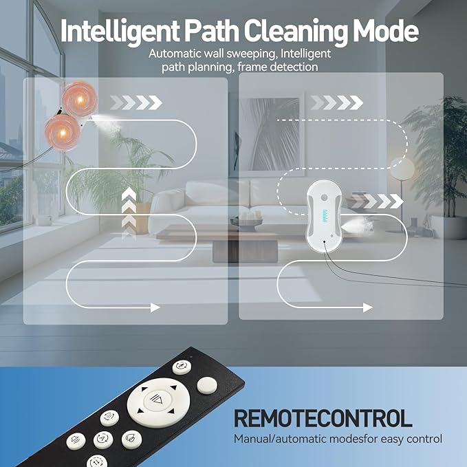 Window Cleaning Robot 5800Pa Intelligent Window Cleaner Robot with 80ml Dual Water Spray with Path Planning and Edge Detection for Interior/Exterior Highrise Windows