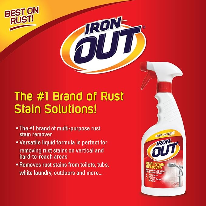 Iron OUT Spray Gel Rust Stain Remover Remove and Prevent Rust Stains in Bathrooms Kitchens Appliances Laundry and Outdoors 16 Ounce Pack of 6