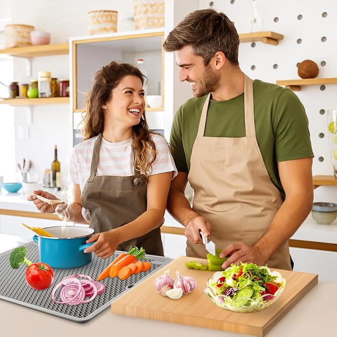 Large 20x15 Dish Drying Mat for kitchen Counter | Super Absorbent Food-Grade Silicone Double-Layer Design Non-Slip &amp Easy to Clean | Drainer Pad for Sink Coffee Machine &amp Drying Rack | G