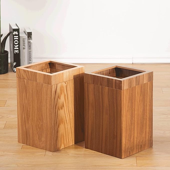 12 L Trash Can for Home Living Room Kitchens Bedroom Bathroom Wooden Large Size Square Garbage Bin Uncovered Waste Paper Basket Rubbish Recycling Bins (Color : B)