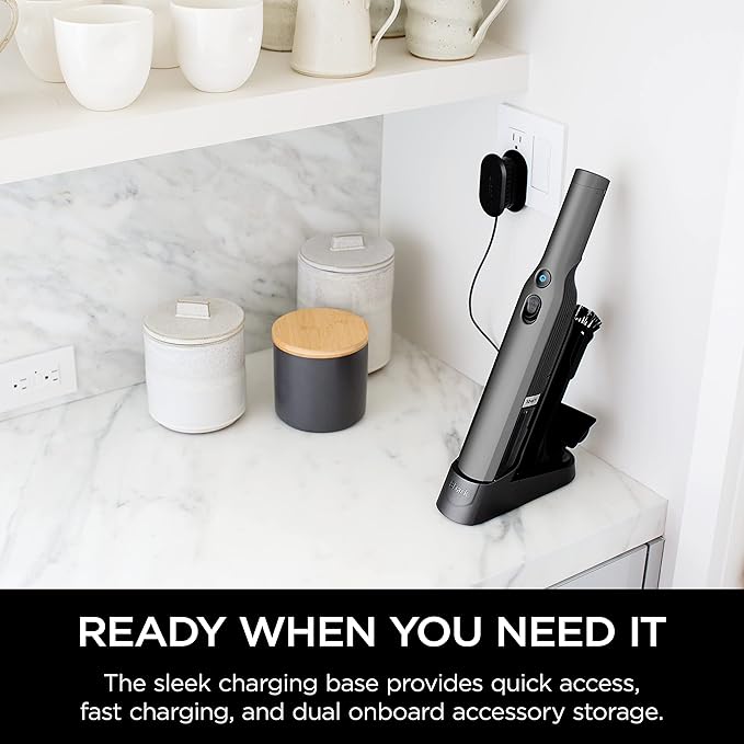 Shark WV201 WANDVAC Handheld Vacuum Lightweight at 1.4 Pounds with Powerful Suction Charging Dock Single Touch Empty and Detachable Dust CupGraphite Slate