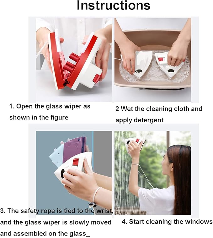 Magnetic Window Cleaner Double-Sided Magnetic Window Cleaner Glass Cleaning Brush Glass Wiper Household Cleaning Tools with Anti-Falling Rope for High-Rise Double Glazed Window