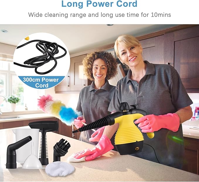 Decdeal Handheld Steam Cleaner 1050W Multifunctional High Temperature Pressurized Steam Cleaning Machine with 9PCS Accessory 110V (Yellow1)