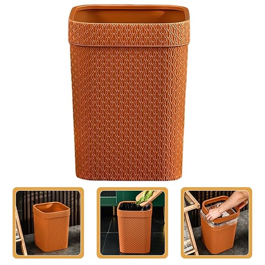 Imitation Rattan Woven Trash Can Decorative Room Trash Bin Lidless Orange Rustic Wastebasket for Kitchen Living Room Office Home Use
