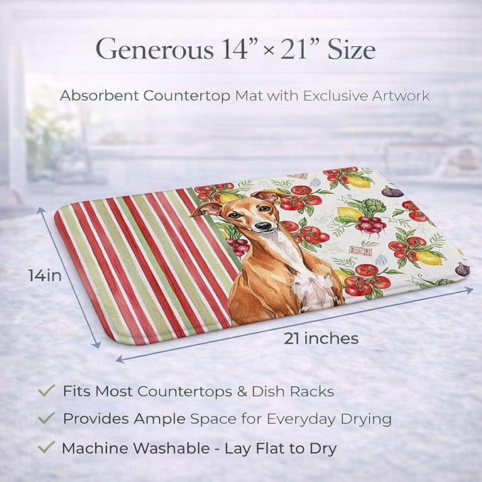Caroline's Treasures Red Italian Greyhound Vegetables Dish Drying Mat Absorbent Dish Drying Mat Pad for Kitchen Counter Dish Drainer Mat for Countertop 14 x 21 Multicolor