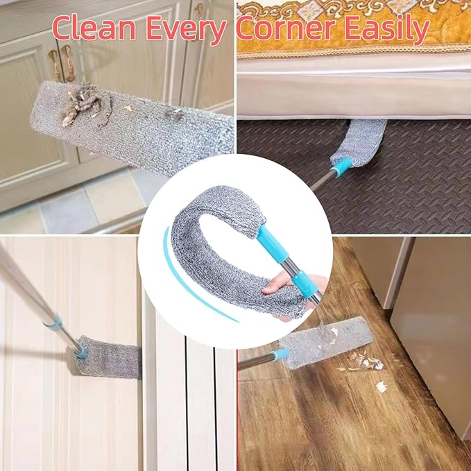Retractable Gap Dust Cleaning Artifact Flat Duster Retractable Gap Dust Cleaner Under Appliance Microfiber Duster with 2 Microfiber Dusting Cloths Long Handle (3pc)