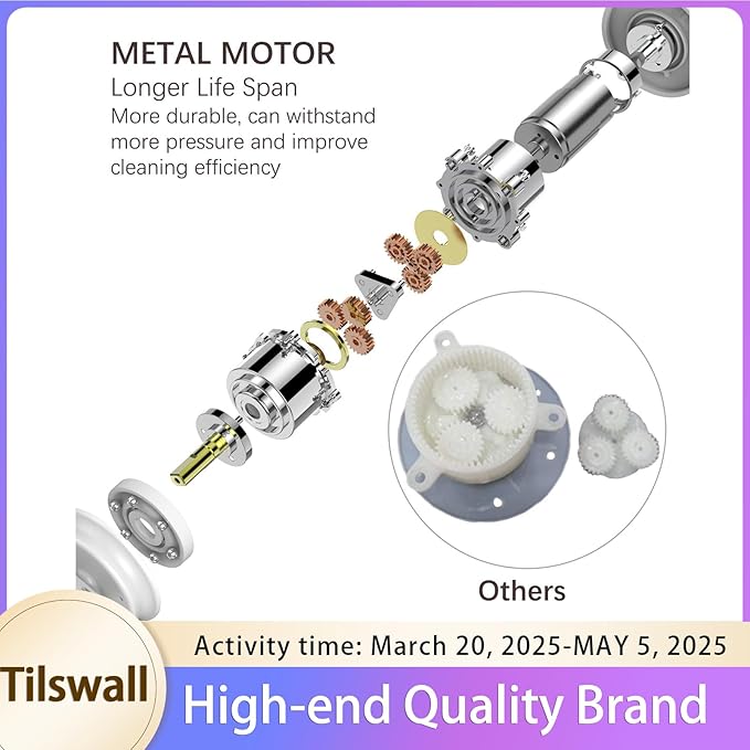 Tilswall Cordless Electric Spin Scrubber - IPX7 Waterproof Cleaning Brush with 180Min Runtime &amp 43 Extendable Handle Ideal Gift for Home/Bathroom/Car (Includes 4 Brush Heads)