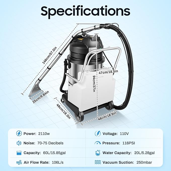 40L/60L Carpet Cleaner 2-in-1 Multi-Function Wet/Dry Vacuum Cleaner Industrial-Grade Water Extractor Vacuum Cleaner Sofa and Curtain Vacuum Cleaner Dust Remover - 40 Liters 1034W (Two Packages) (60L)