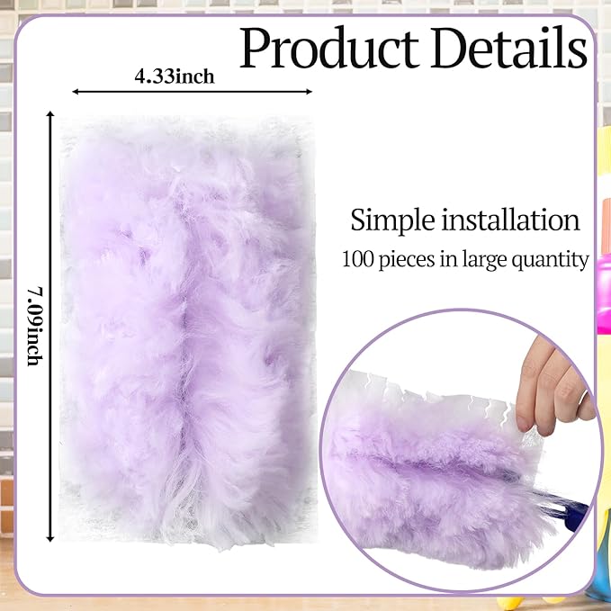 Vesici 100 Pcs Duster Refills Compatible with Swiffer Dusters Bulk Disposable Replacement Thickened with 1 Handle Heavy Duty for Cleaning Office (Purple)