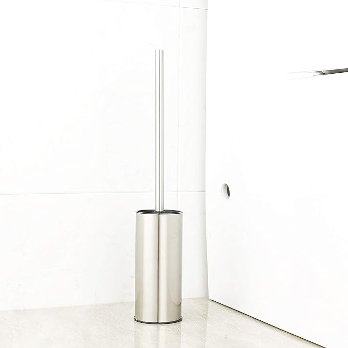 BGL Toilet Brush Holder Brushed Nickel Stainless Steel 304 Brushed Nickel Round Freestanding Toilet Bowl Brush and Holder for Bathroom