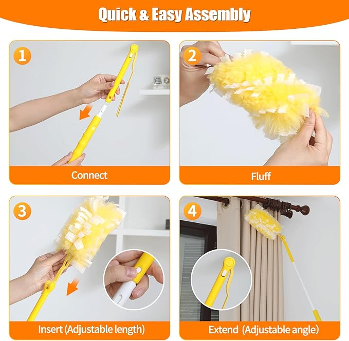 40 Count 360° Heavy Duty Duster Refills Compatible with SwifferLarge Size-Extra Thick Disposable Electrostatic Feather Duster Refill with 1 Retractable Handle(35-inch Length Fully expanded)