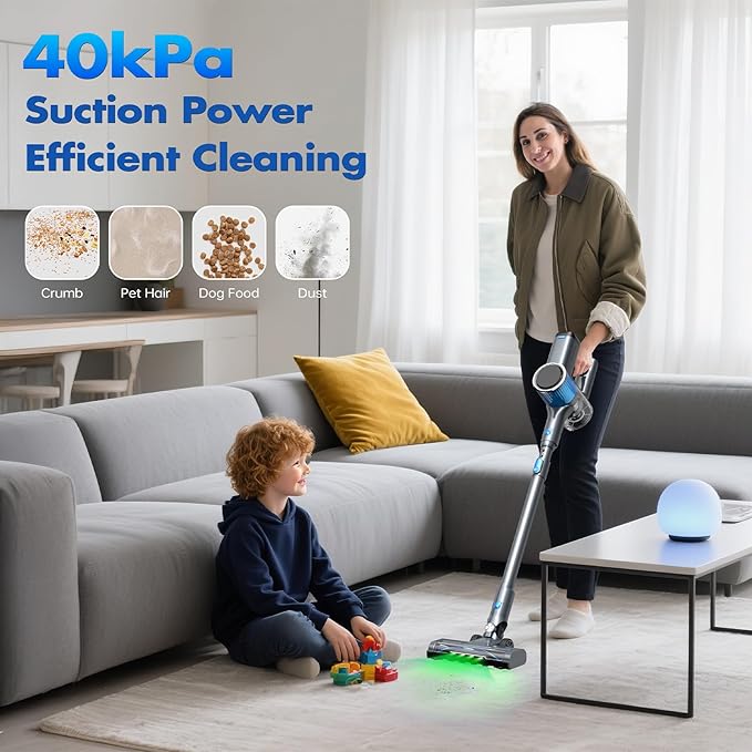 ECOHOME Cordless Vacuum Cleaner Anti-Tangle &amp Wall Mount Charging30Kpa/50Min Vacuum Cleaners for HomeStick Vacuum with LED Display8 in 1 Lightweight Vacuum for Hard Floors Carpet Pet Hair