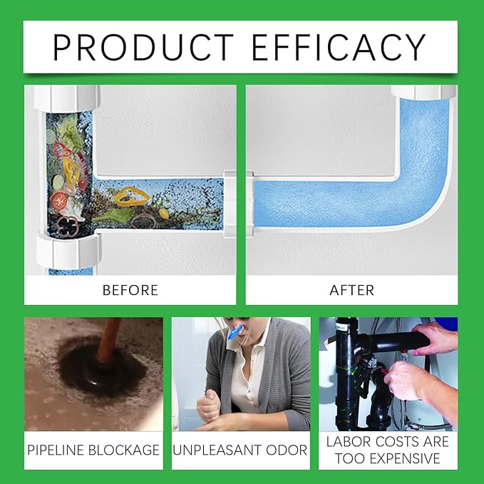 Pipe Unclogging Cleaning Powder - Dissolve Hair Grease &amp Food Residue Clogs Deep Clean Drains &amp Eliminate Odors(1PCS)