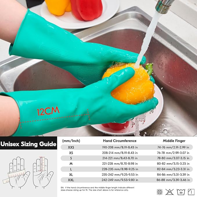 Vgo... 10-Pairs Reusable Household Gloves Rubber Dishwashing gloves Extra Thickness Long Sleeves Kitchen Cleaning Working Painting Gardening Pet Care (Size XL Green HH4601)
