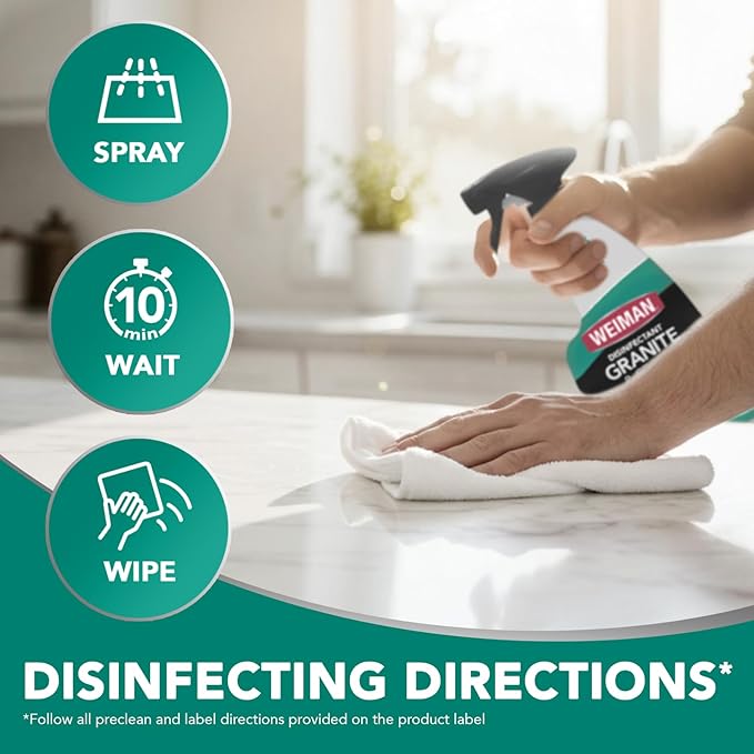 Weiman Disinfecting Granite and Stone Countertop Cleaner and Polish - Safely Cleans &amp Shines Marble Quartz Quartzite Slate Limestone Corian Laminate Tile 64 Oz 2 Pack