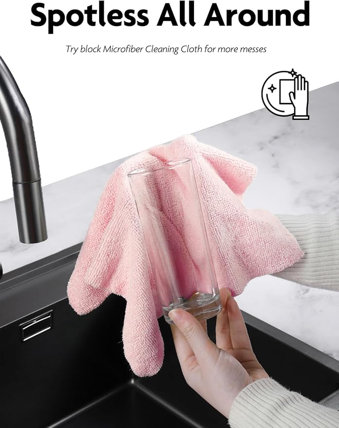 Fantasticlean Microfiber Cleaning Cloth Roll -150 Pack Tear Away Microfiber Towels 12 x 12 Reusable Washable Ultra Absorbent Dishcloth for All-Around Cleaning Supplies (Pink &amp Grey)