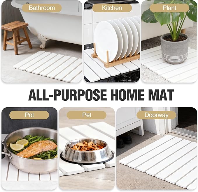 Large Stone Dish Drying Mats for Kitchen Counter 23x15in. Diatomaceous Earth Water Absorbing Mat White