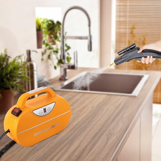 Handheld Steam Cleaner1800W Car Steam Cleaners 0.6Mpa Steam Cleaners for Home Wet and Dry Adjustable Portable Steam Cleaner with LED Torch for Upholstery Kitchen Bathroom Grout and Tile (Yellow)