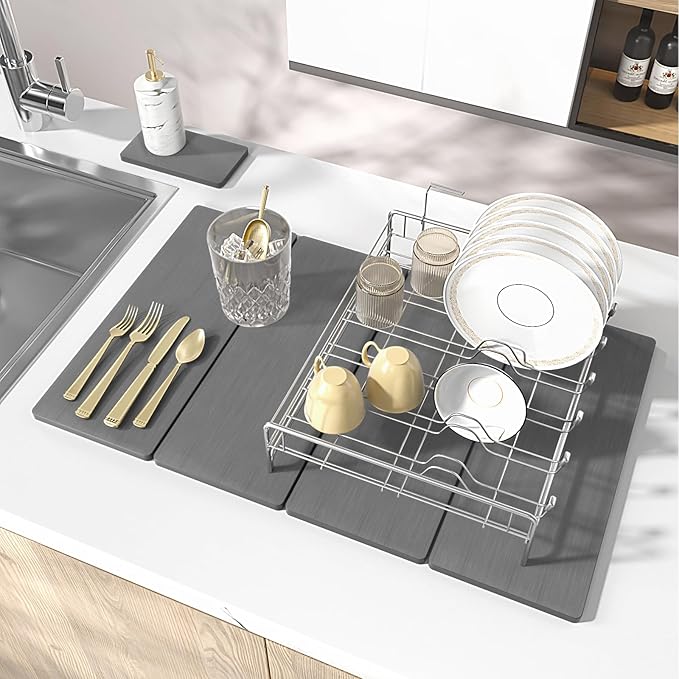 2PCS Stone Drying Mat for Kitchen Counter Stone Dish Drying Mat - Diatomite Water Absorbing Drying Stone for Kitchen Counter Mat Quick Dry Stone Mat Kitchen for Cups Dishes Bottles.