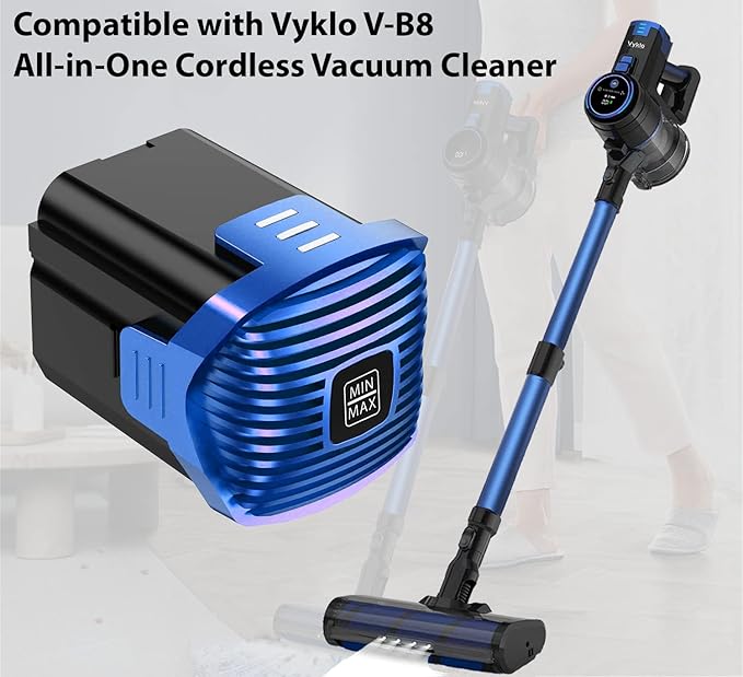 V-B8 Vacuum Replacement Rechargeable Battery 2500mAh 22.2V 55.5Wh Lithium Ion Cordless Vacuum Cleaner Lightweight Stick Up to 50 Min Runtime Blue (NOT for V-S12)