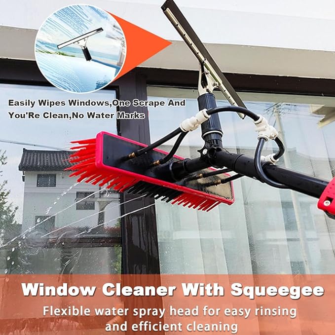 Telescopic Water Fed Pole Brush Water Fed Pole Kit with Squeegee Window Cleaning Brush Pole Extendable Cleaner Conservatory Roof Cleaning Photovoltaic and Solar Panels12FT/3.6M