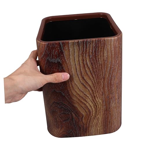 Unomor Wood Grain Plastic Trash Can Faux Wood Wastebasket for Kitchen Bathroom to Clean and Maintain Elegant Design for Home Decor