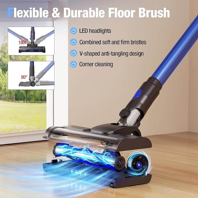 Cordless Vacuum Cleaner 550W 45KPA 50Min Vacuum Cleaners for Home Self-Standing Stick Vacuum with Touch Screen 3 Power Modes Rechargeable Battery Handheld Vacuum for Pet Hair Carpet Floor