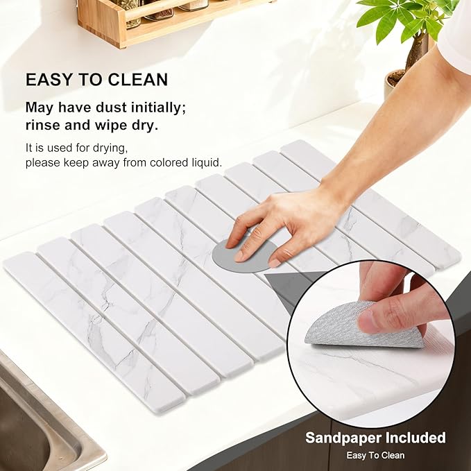 3 PCS Large Stone Dish Drying Mat for Kitchen Counter Quick Dry Stone Dishes Mats Sink Faucet Mat Marble Water Absorbing Diatomaceous Earth Drying Pad for Countertop Tableware Bottles