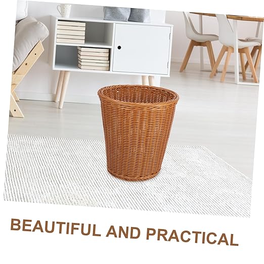 Cabilock 1Pc Woven Rattan Trash Can Decorative Wastebasket for Home Office Chic No Lid Storage Container Multi Functional Rattan Style Garbage Bin Practical Elegant Decor