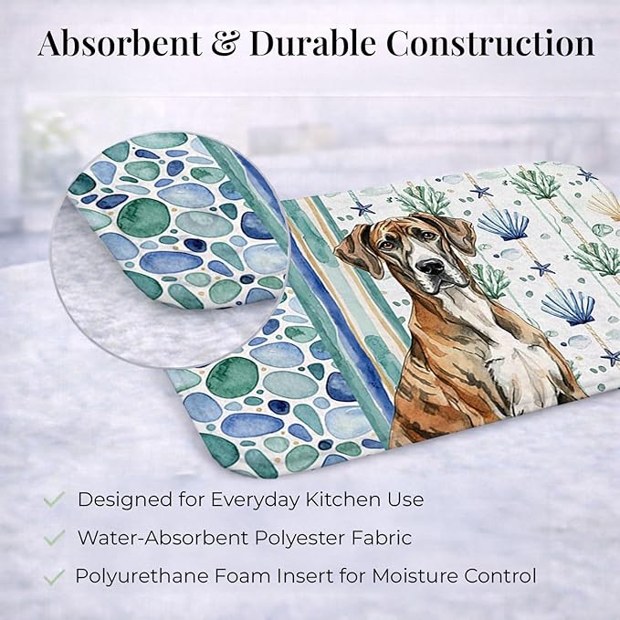 Caroline's Treasures Brindle Great Dane Coastal Sea Glass Dish Drying Mat Absorbent Dish Drying Mat Pad for Kitchen Counter Dish Drainer Mat for Countertop 14 x 21 Multicolor