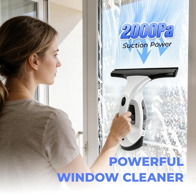 Window Vacuum Squeegee Cordless 2000Pa Electric Window Cleaner Tool 11 Window Cleaning Kit Shower Squeegee for Shower Doors Mirrors Car Windshields &amp Tiles