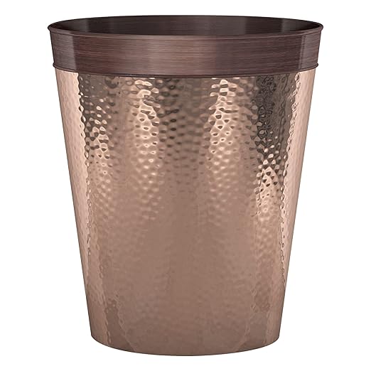 nu steel Set of 2 Round Metal Small 2.5 Gallon Recycle Trash Can Wastebasket Garbage Container Bin for Bathrooms Kitchen Bedroom Home Office - Durable Stainless Steel - Copper Band ORB Finish