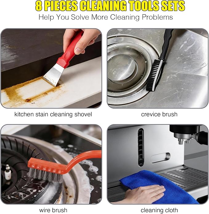 Broom and Dustpan Set with 54 Long Handle Windproof Stand-Up Dustpan &amp Broom Combo with 8-Piece Cleaning Tool Kit for Home Kitchen Office &amp Pet Hair Cleaning