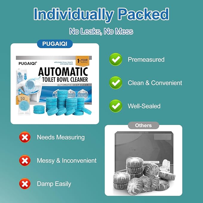 Automatic Toilet Bowl Cleaner TabletsBlue toilet seat Descale &amp Deodorize Septic-Safe Continuous Cleaning Fresh Scent Drop-In Tank Cleaner effective to use Works with Toilets 50 Pack-Fresh S