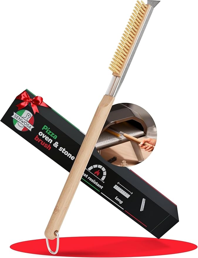 22” Pizza Oven Brush with Stone Scraper - Heat Resistant Stainless Steel Bristles Extra Long Handle - Universal Fit for Most Pizza Ovens