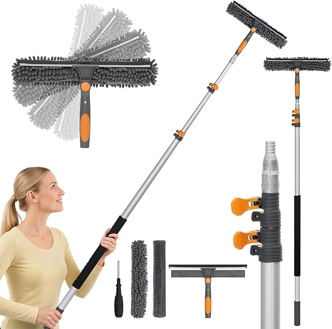 20FT Reach Window Squeegee with 5-13 FT Extension Poles Extra-Large 14 Window Squeegee Window Cleaning Kit with Telescopic PoleWindow Cleaner Tool with Adjustable Head for High Window Glass RV