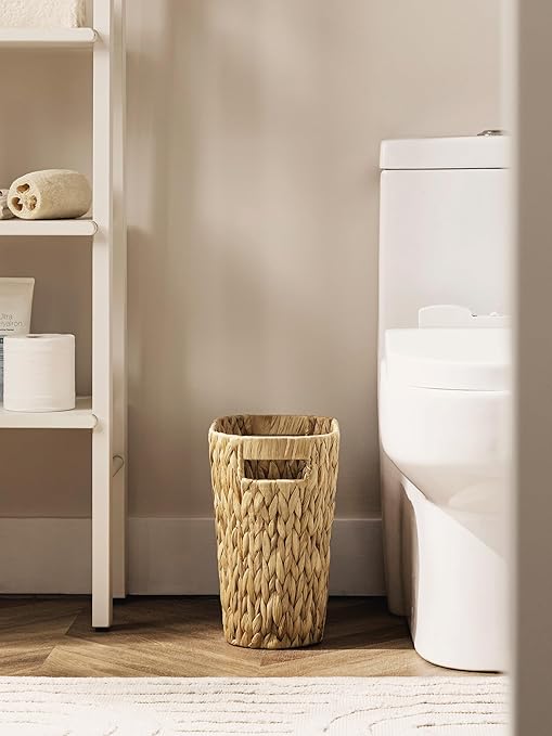 UBBCARE Wicker Trash Basket Small Waste Basket for Bathroom Desk Bedroom Water Hyacinth Trash Bin Narrow 4 Gallon