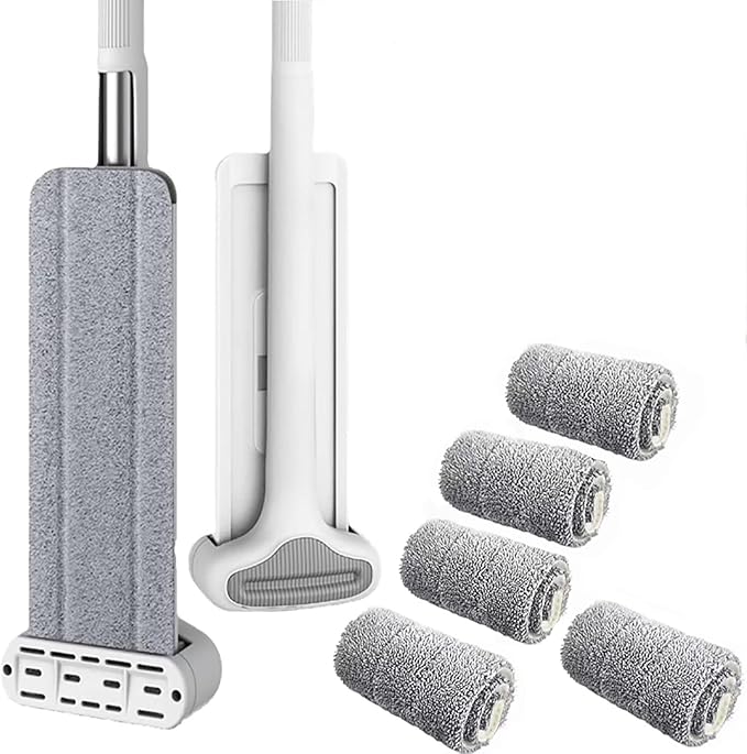 Squeeze Mop Magic Flat Hands Free Washing Lazy Mops - 360 Microfiber MopWet Mop Dry Floor Cleaning Mop for Hardwood Laminate Vinyl Tiles (Size : Mop+4 Cloth)