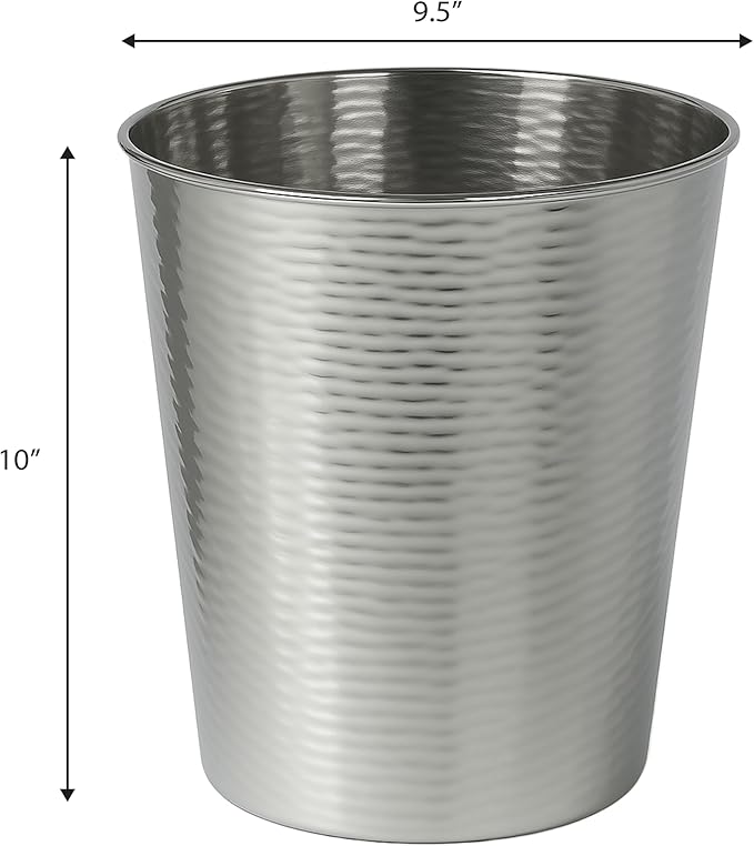 happimess HPM1112E Remi Modern Classic Textured Steel 2-Gallon Wastebasket for Home Bathroom Living Room Office Bedroom Kitchen Polished Steel